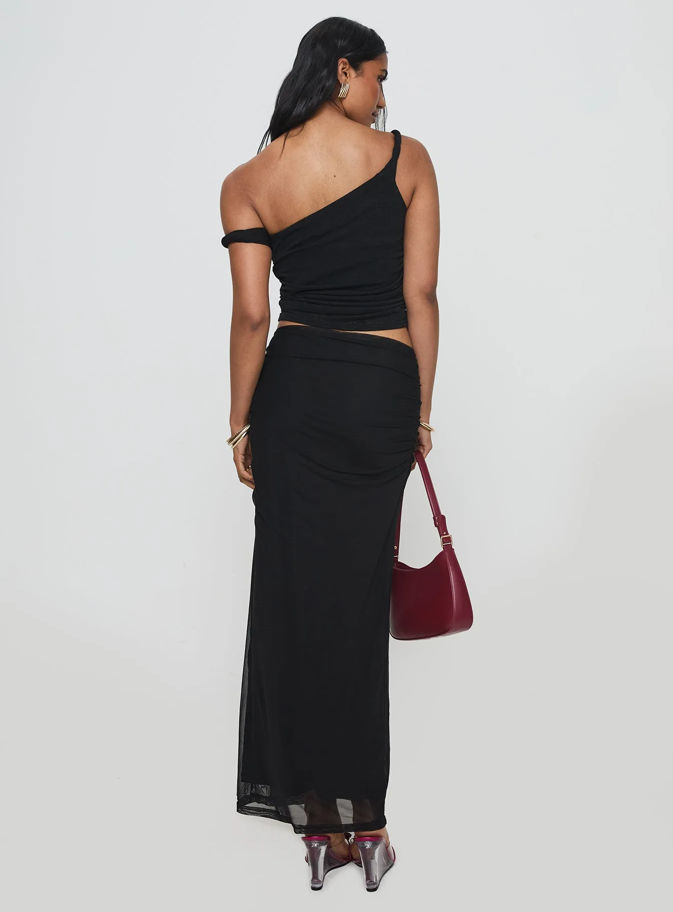 Mastermind Ruched Maxi Skirt Black