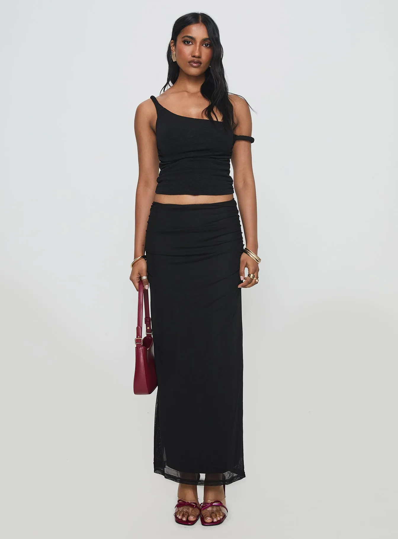 Mastermind Ruched Maxi Skirt Black