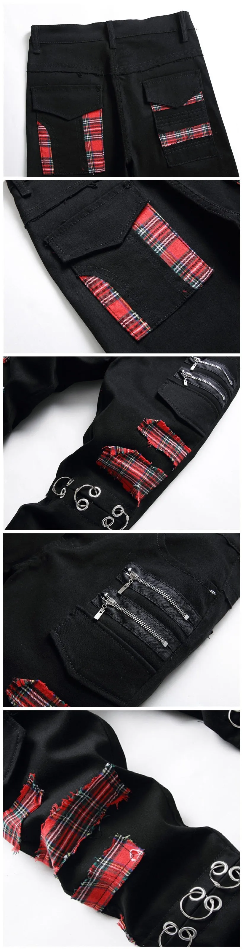 Men's Korean Fashion Rivet Patchwork Full-Length Skinny Pencil Pants