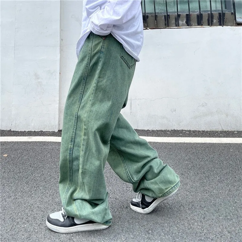 Men's Retro Cowboy Relaxed Tapered Slacks Denim Straight Leg Pants