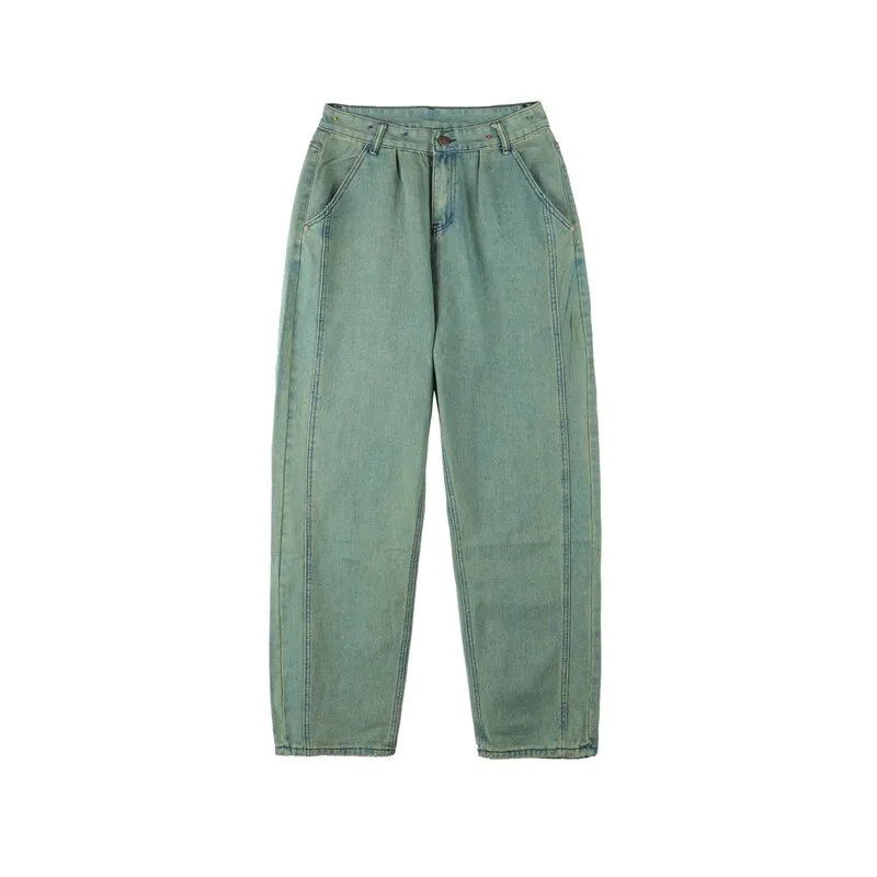 Men's Retro Cowboy Relaxed Tapered Slacks Denim Straight Leg Pants