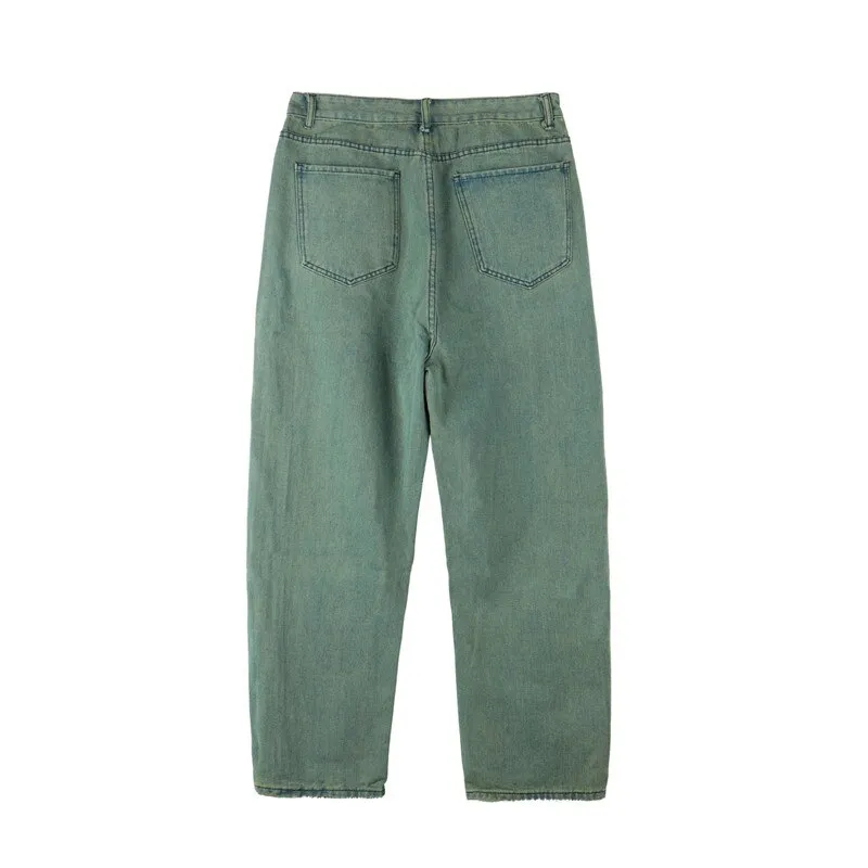 Men's Retro Cowboy Relaxed Tapered Slacks Denim Straight Leg Pants