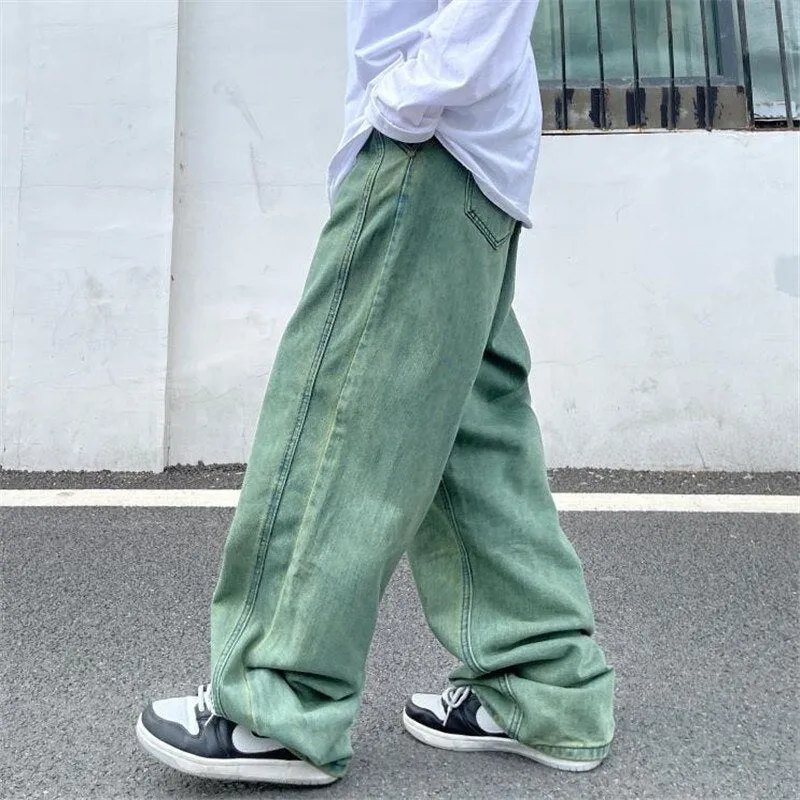 Men's Retro Cowboy Relaxed Tapered Slacks Denim Straight Leg Pants