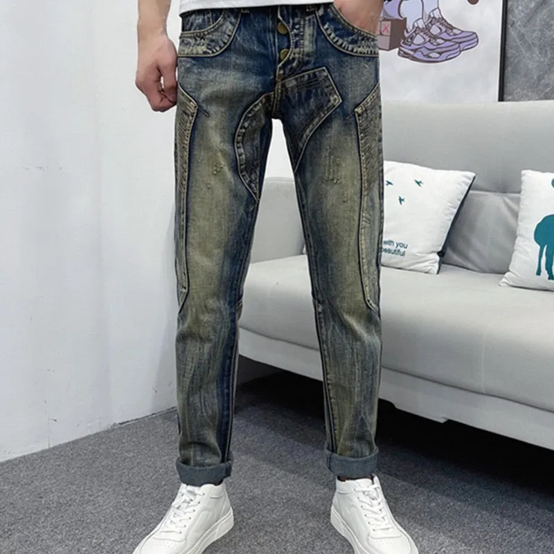 Men's Summer High Street Mid Waist Denim Straight Leg Jeans Pants