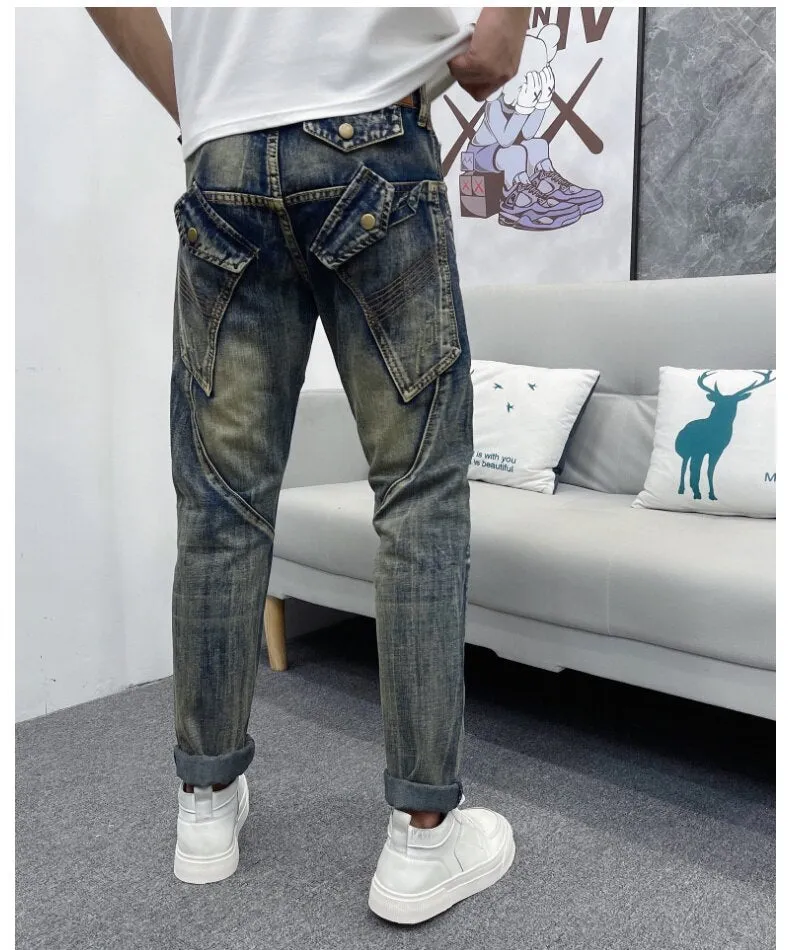 Men's Summer High Street Mid Waist Denim Straight Leg Jeans Pants