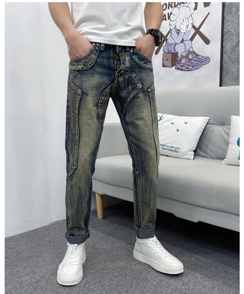 Men's Summer High Street Mid Waist Denim Straight Leg Jeans Pants