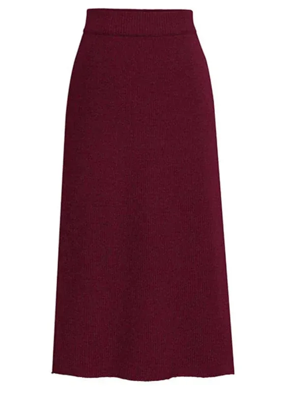 Midi Split Design Knitting Woolen Pencil Skirt