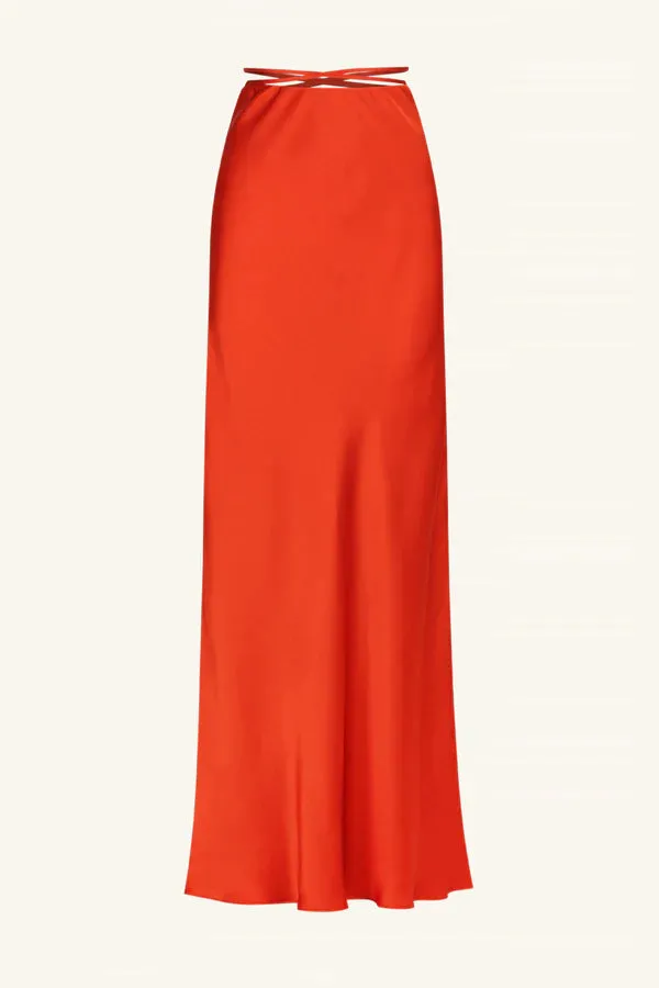 Milenna Silk Bias Tie Maxi Skirt - Chilli Red