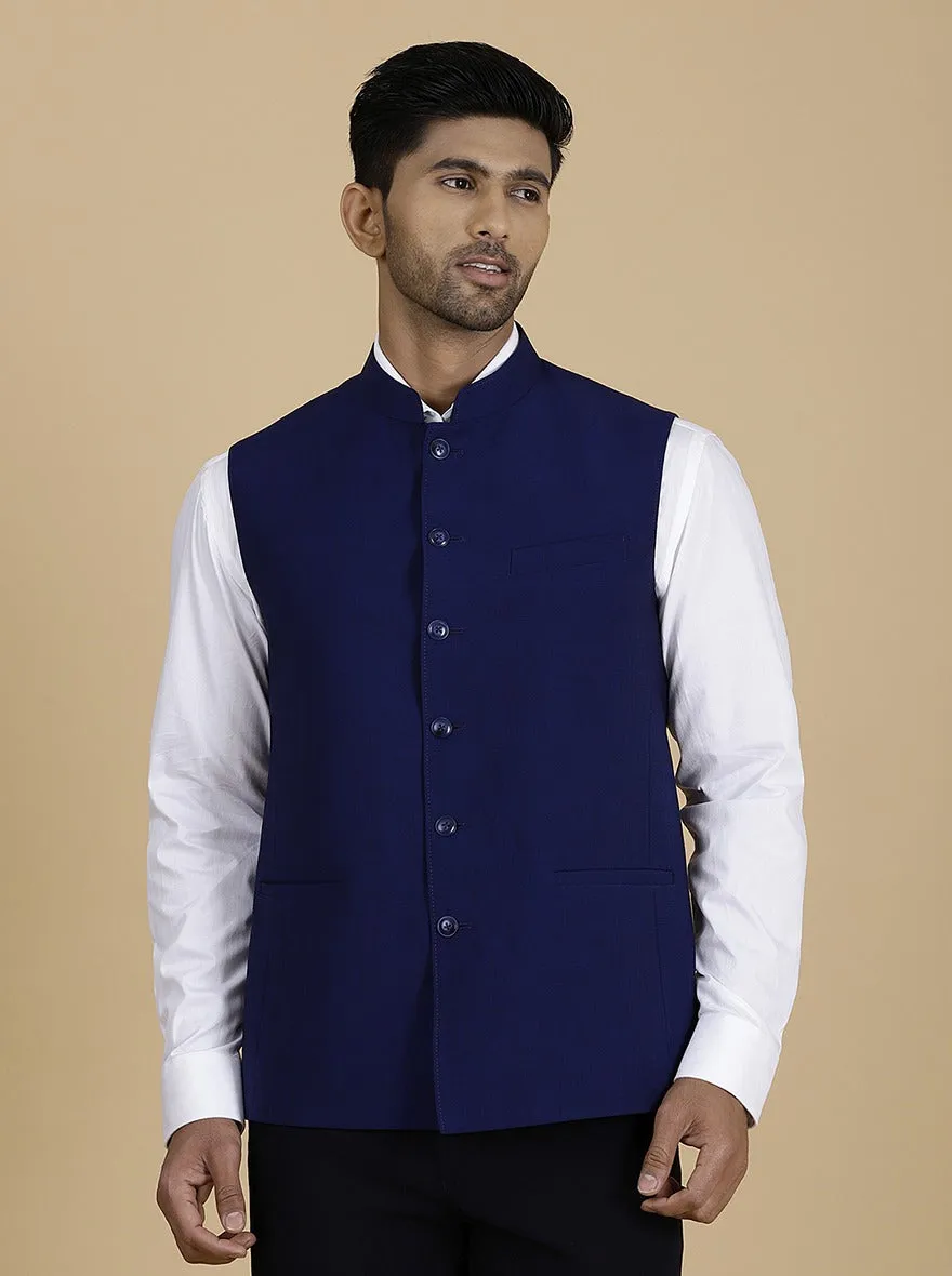 Navy Blue Solid Regular Fit Modi Jacket | JadeBlue