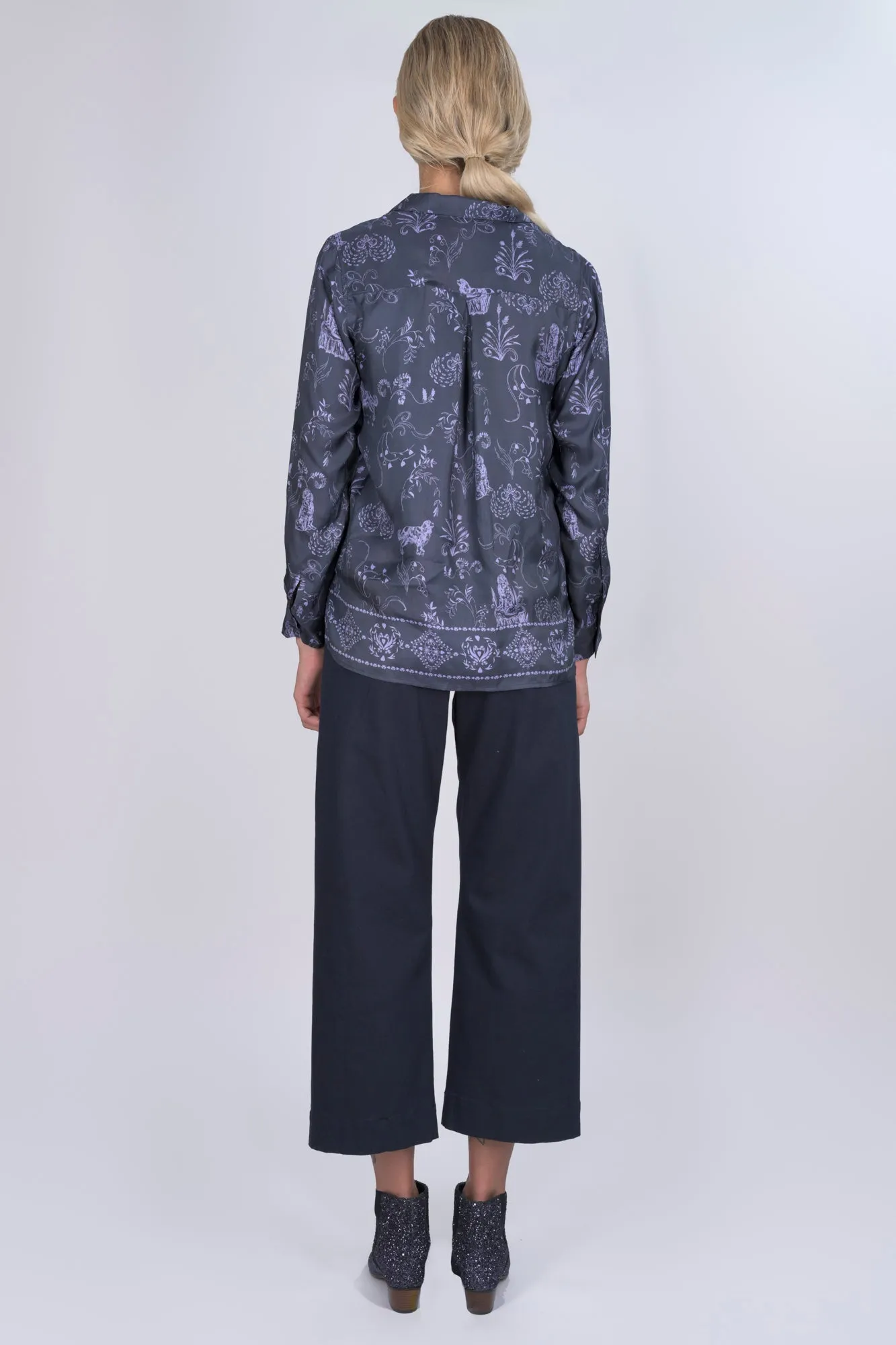 Navy Joy Print Silk Jodie Shirt