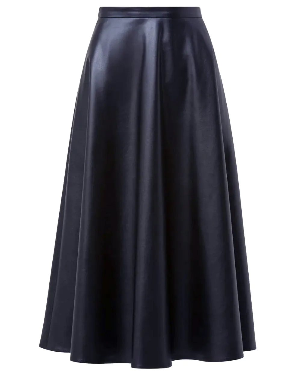 Navy Vegan Leather Midi Skirt