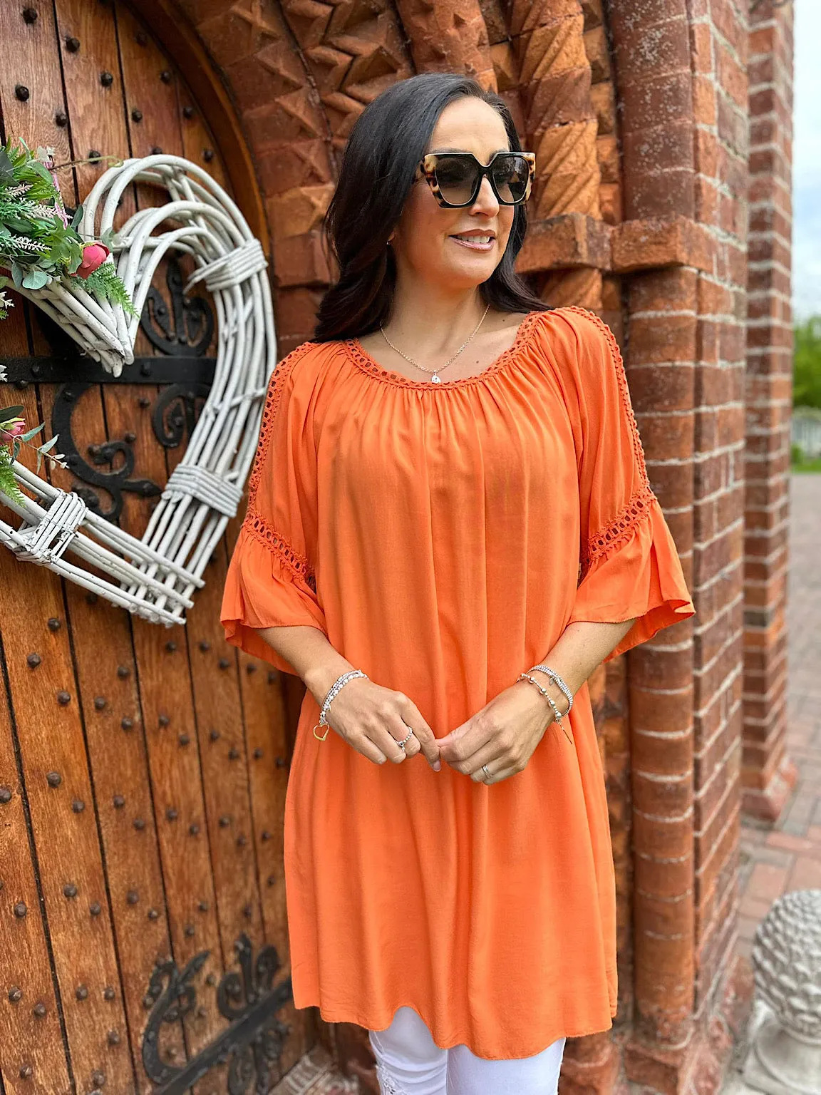 Orange Crochet Cold Shoulder Dress Monica