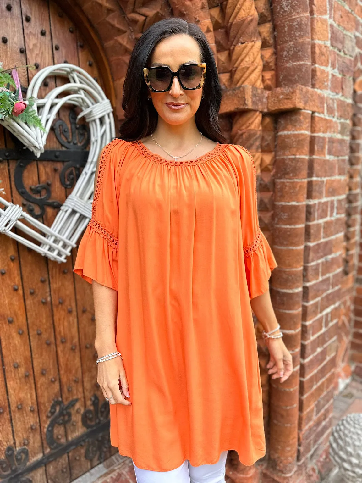 Orange Crochet Cold Shoulder Dress Monica