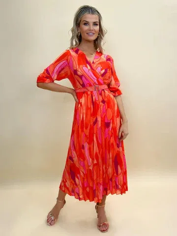 Orange/Pink Positano MIDI Dress- Kate & Pippa