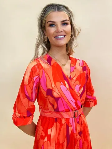 Orange/Pink Positano MIDI Dress- Kate & Pippa