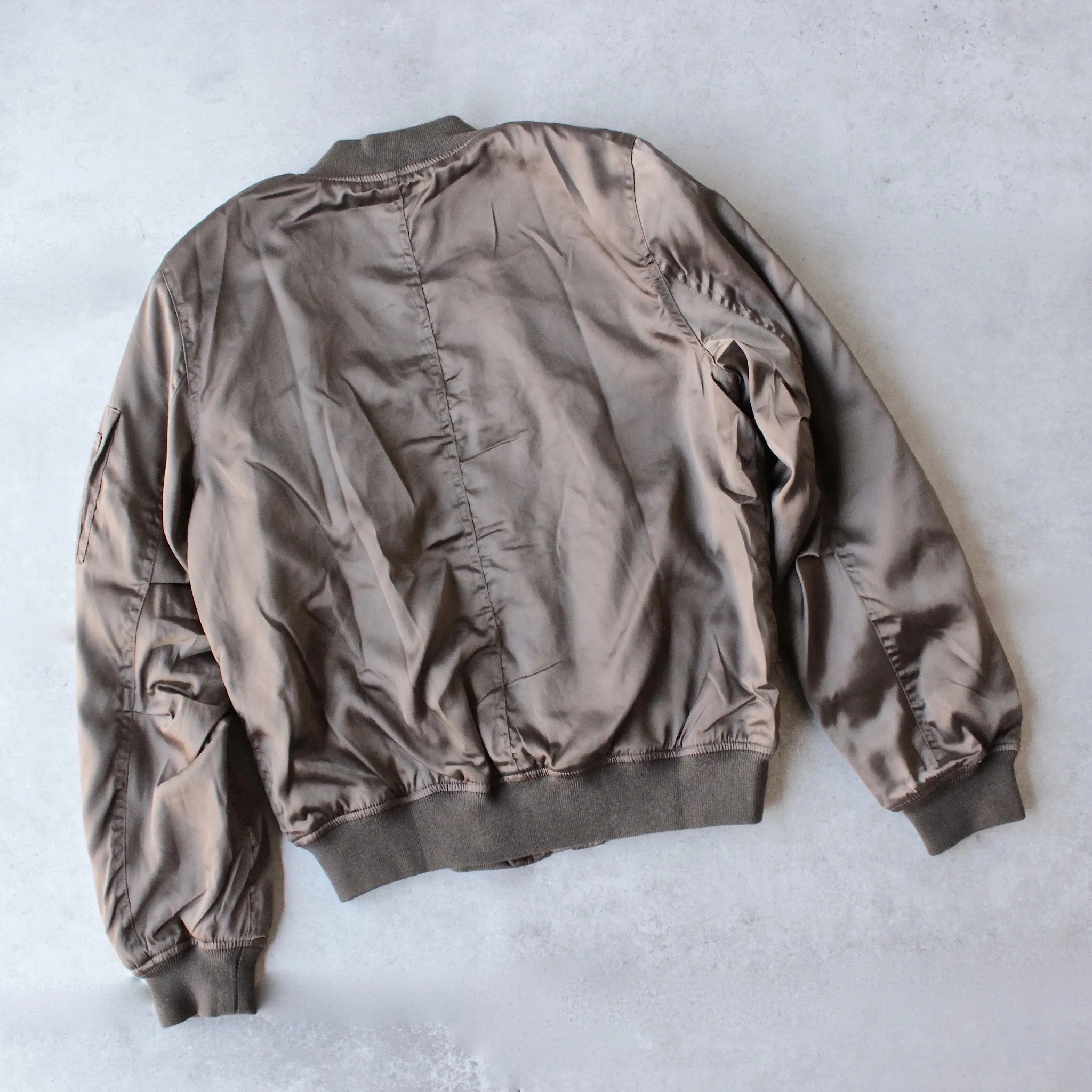 Padded Satin Bomber Jacket in Olive