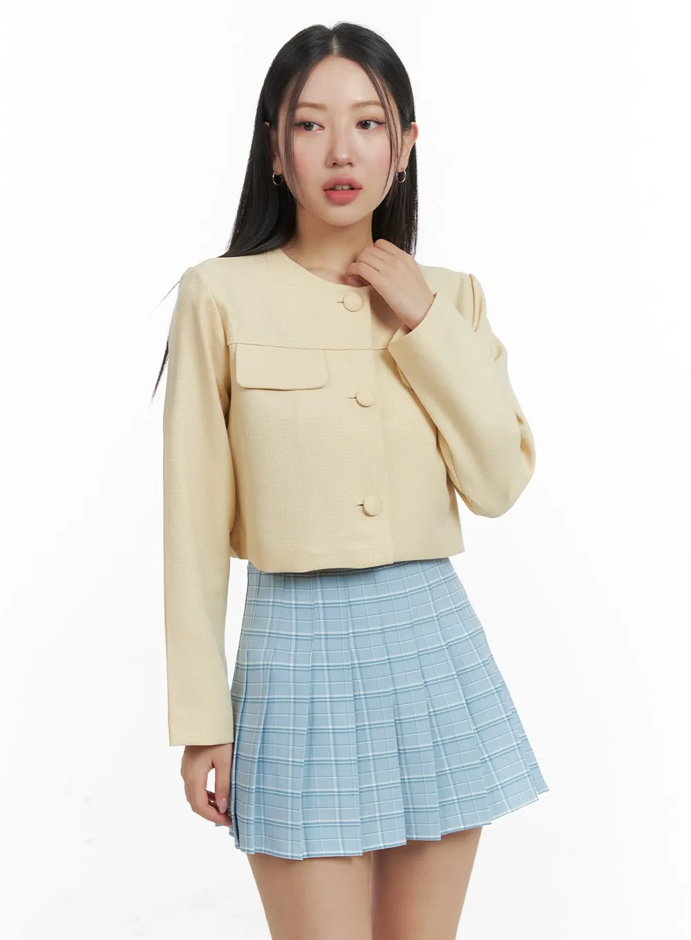 Pleated Checkered Mini Skirt OM429