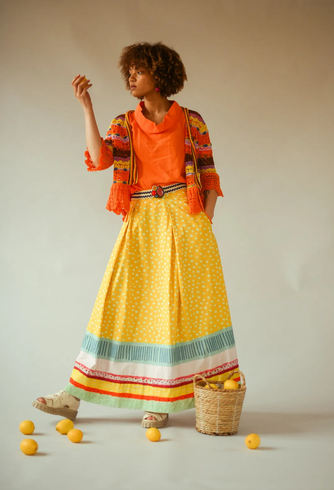 Pleated Maxi Skirt in Yellow