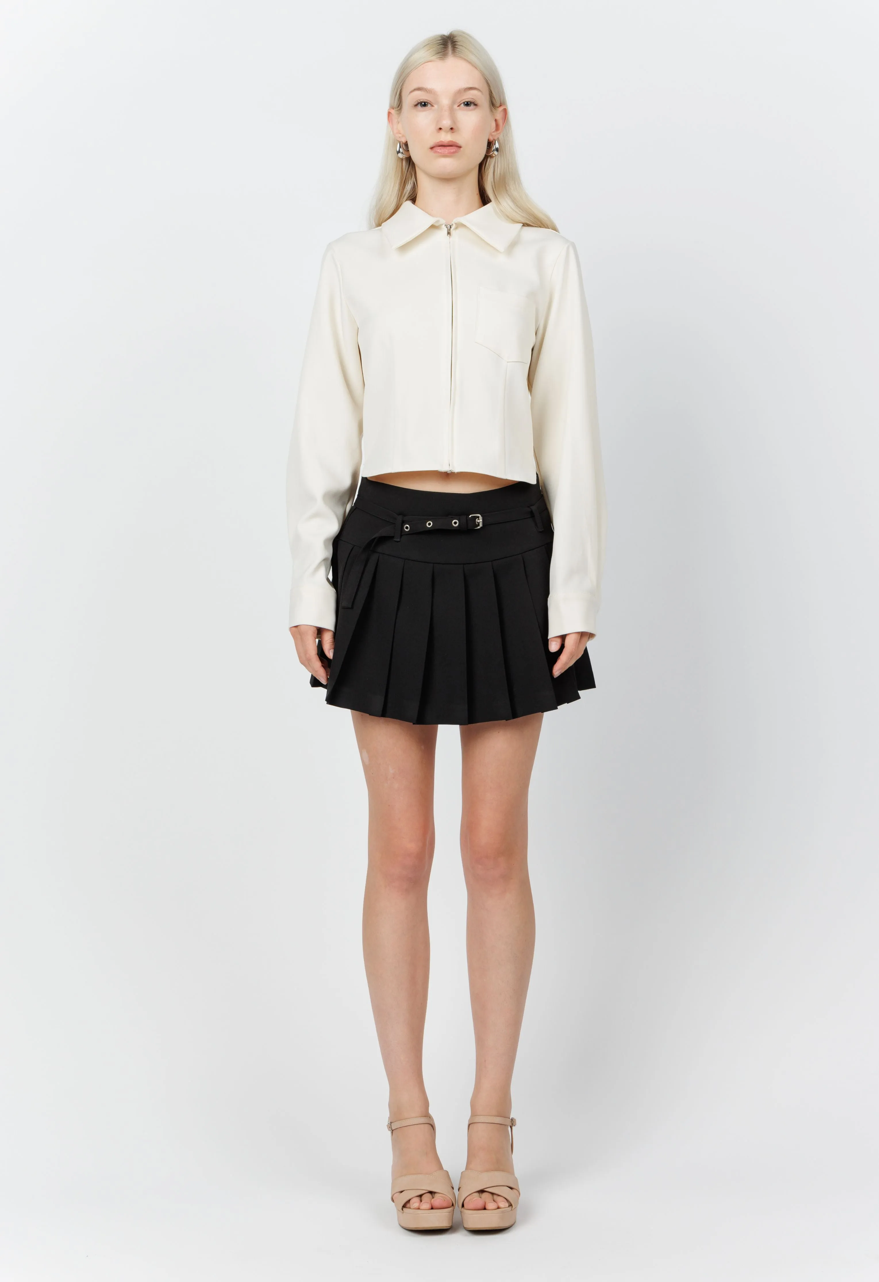 Pleated Mini Skirt in Jet Black