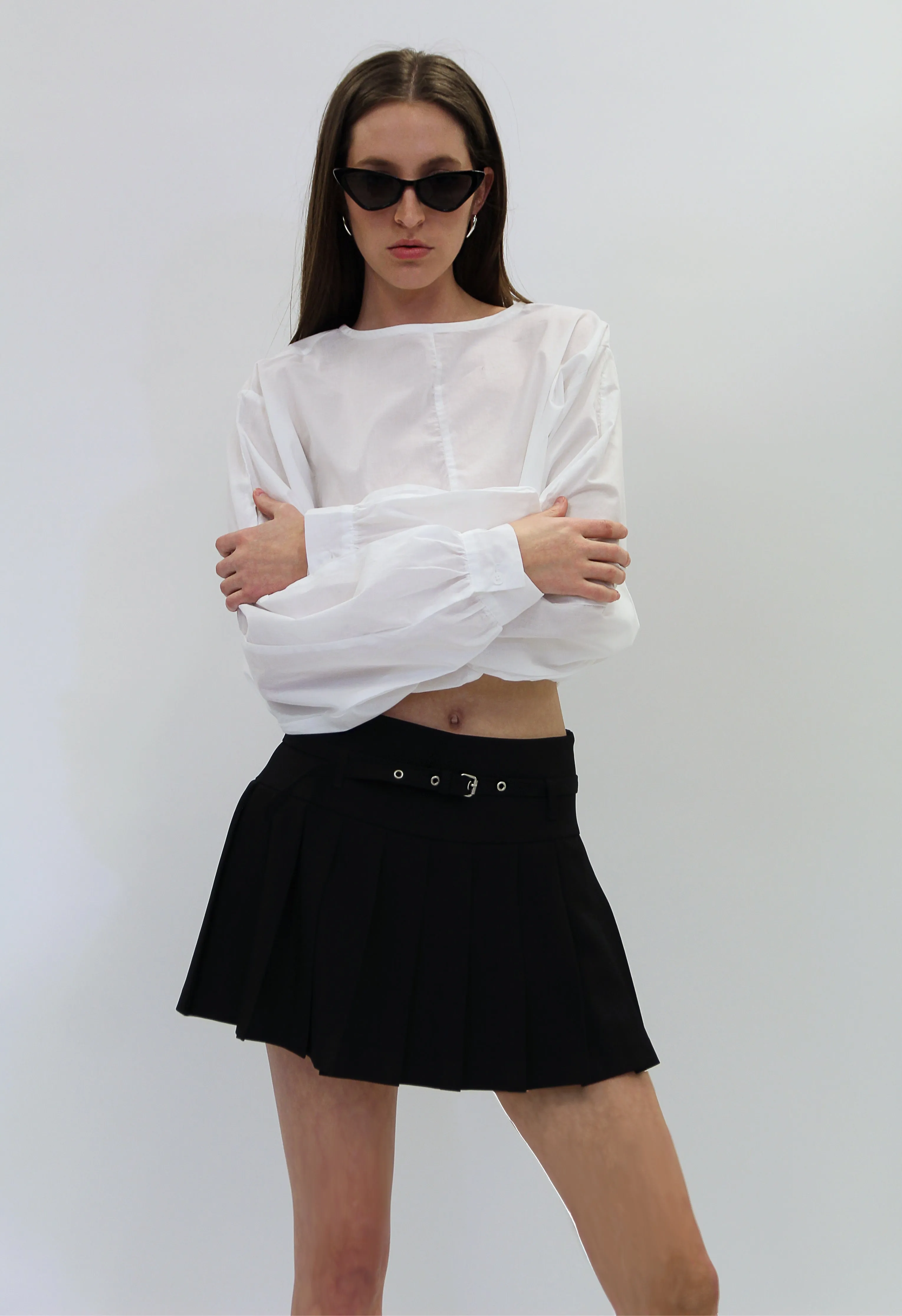 Pleated Mini Skirt in Jet Black