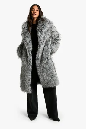 Premium Vintage Look Tipped Faux Fur Midaxi Coat