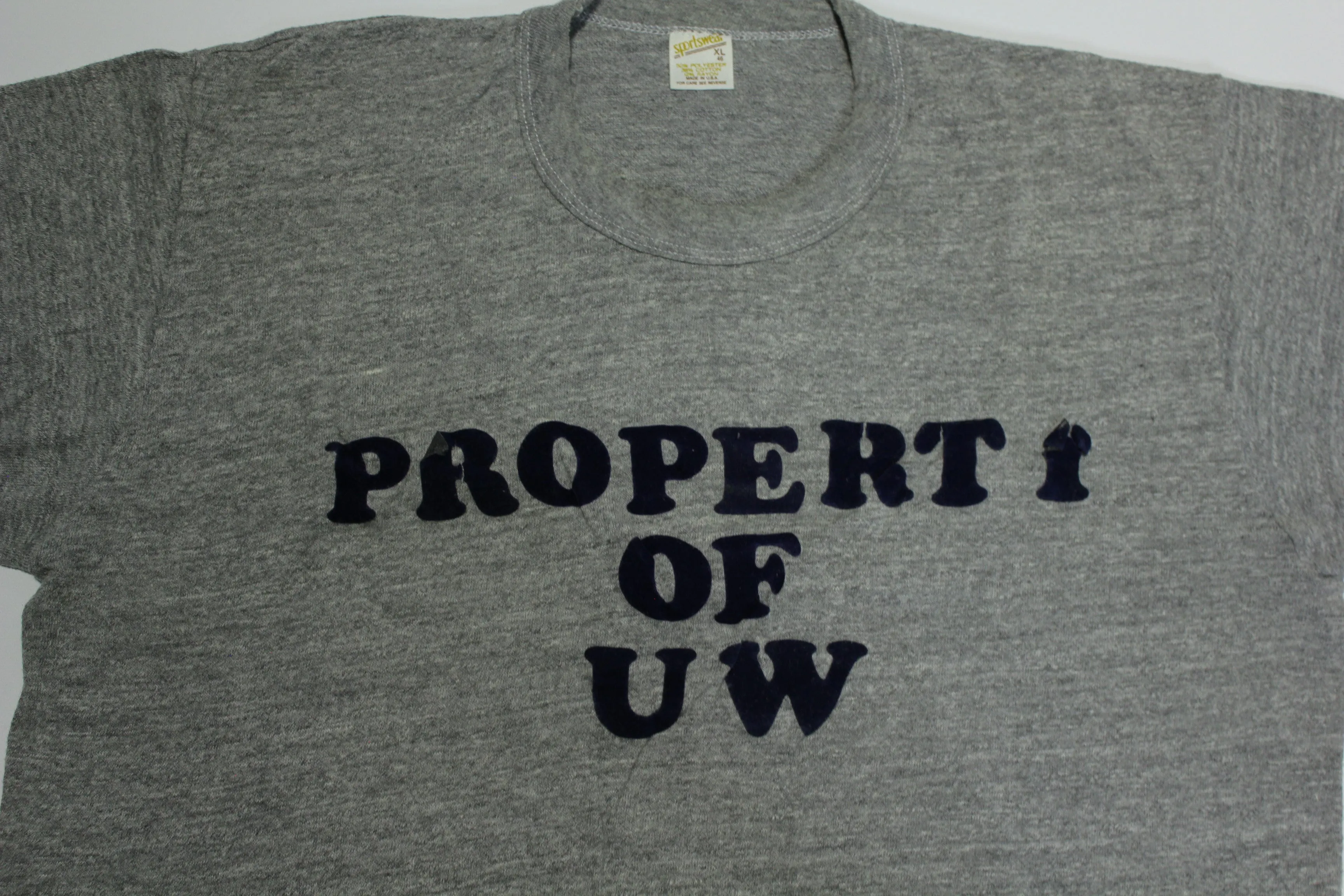 Property of UW University of Washington Huskies Vintage 80's Crop Top Sportswear T-Shirt