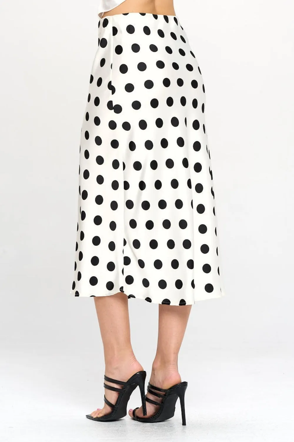 Renee Polka Dot Satin Midi Skirt