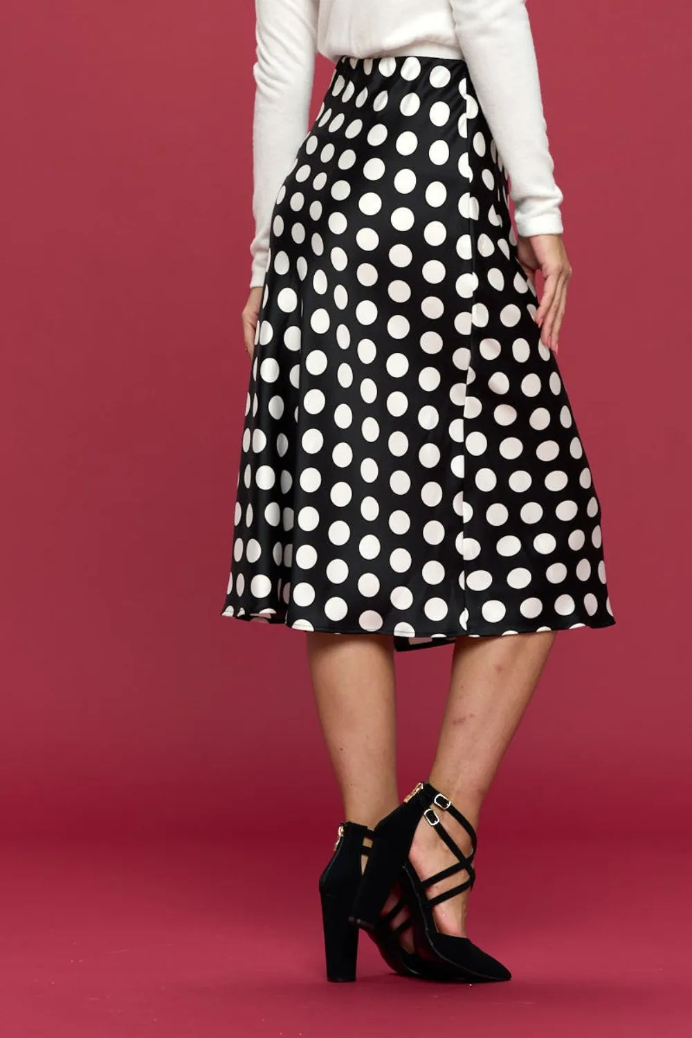 Renee Polka Dot Satin Midi Skirt