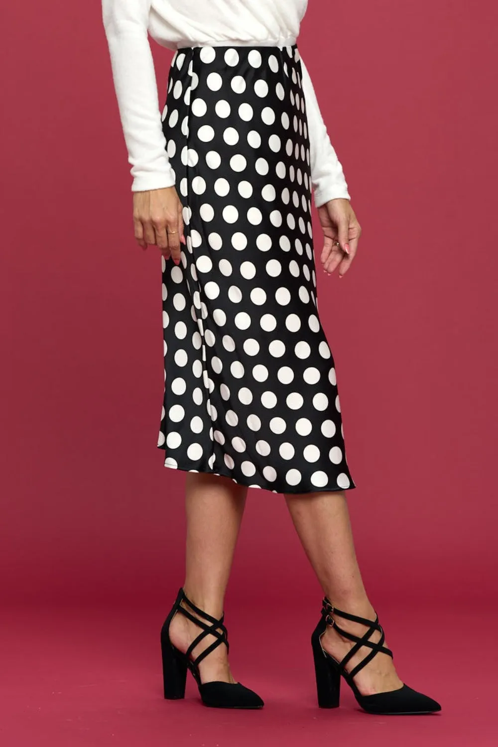 Renee Polka Dot Satin Midi Skirt