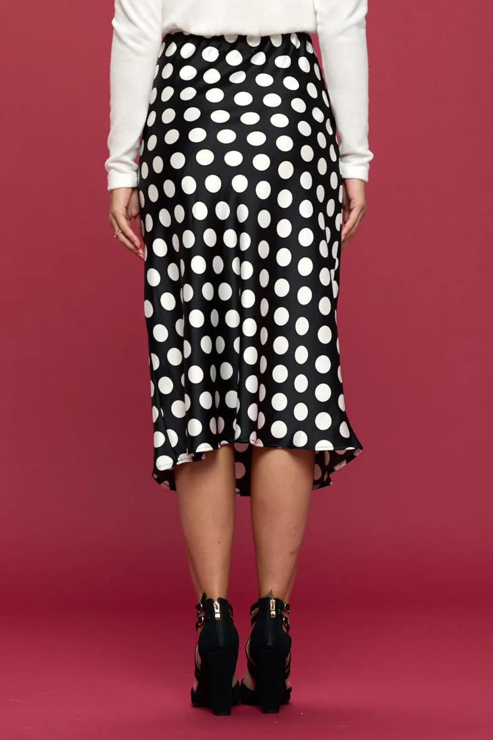 Renee Polka Dot Satin Midi Skirt