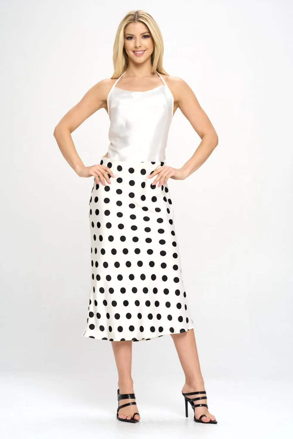 Renee Polka Dot Satin Midi Skirt