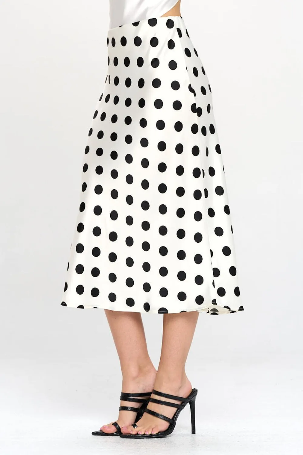 Renee Polka Dot Satin Midi Skirt