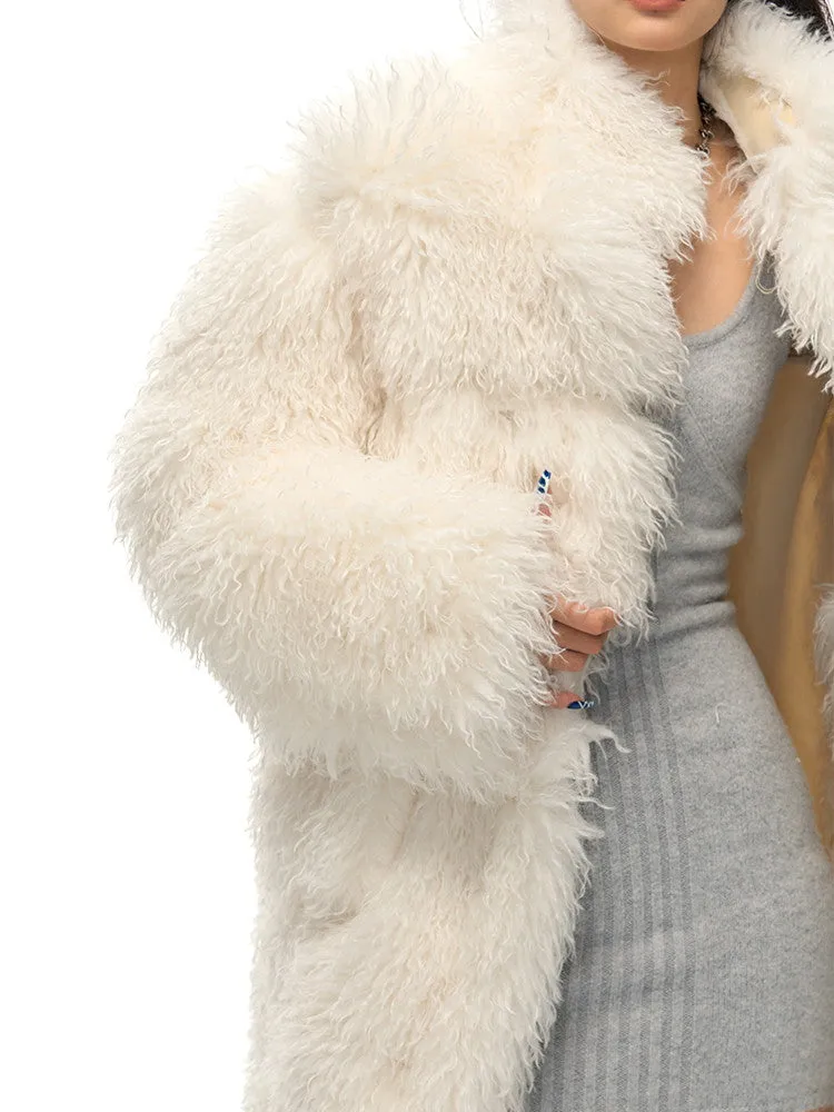 Reversible Stand-Collar Fluffily Fur Long-Coat