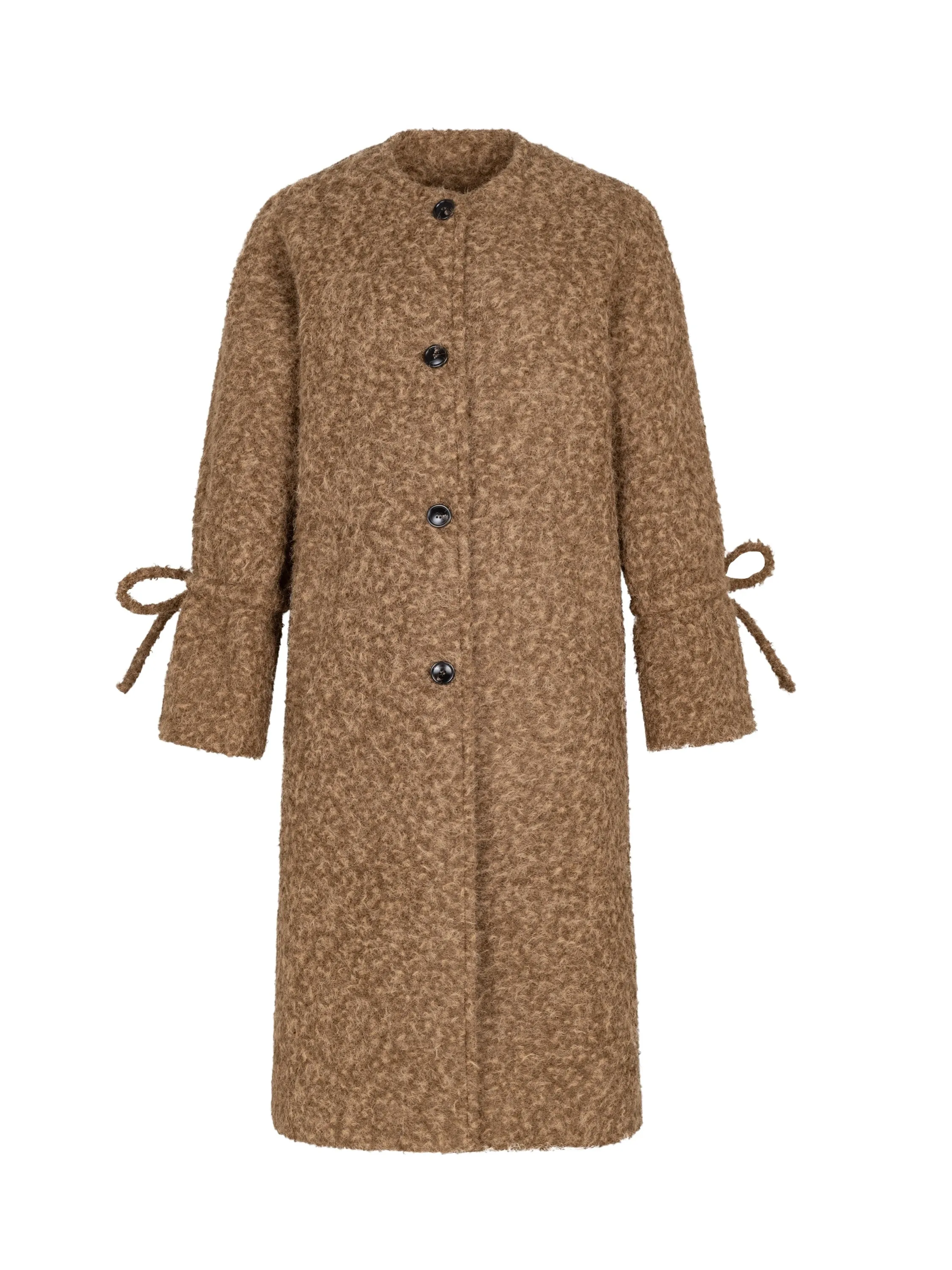 Ribbon Cute No-Collar Plain Simple Boa-Coat