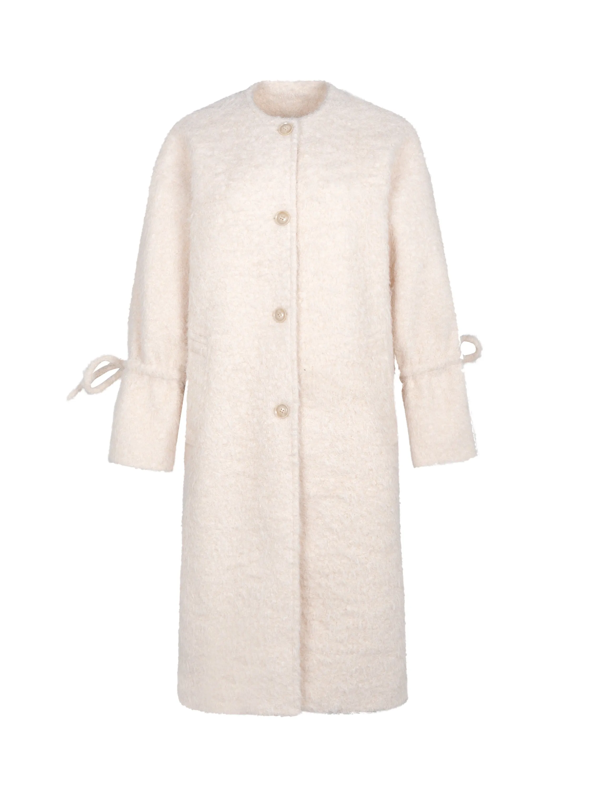 Ribbon Cute No-Collar Plain Simple Boa-Coat