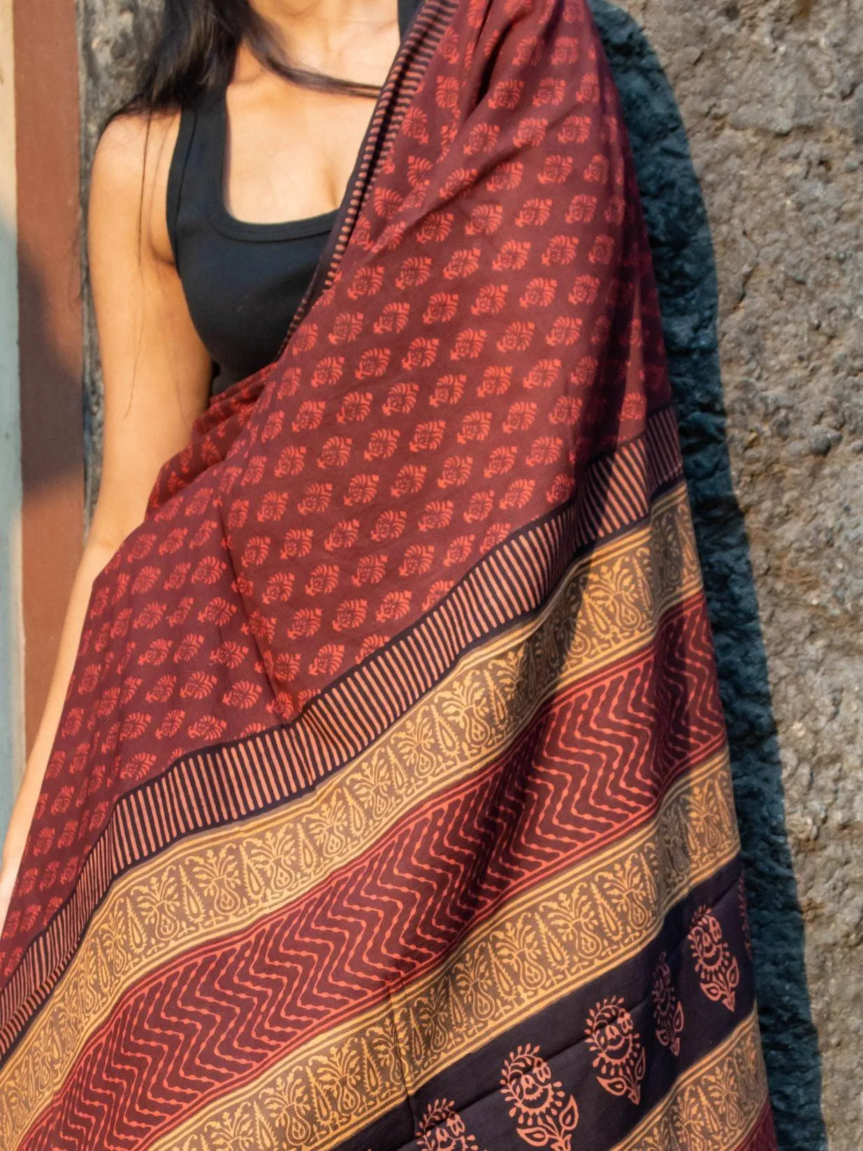 Roheda Gulab natural dyed handblock printed Bagru saree