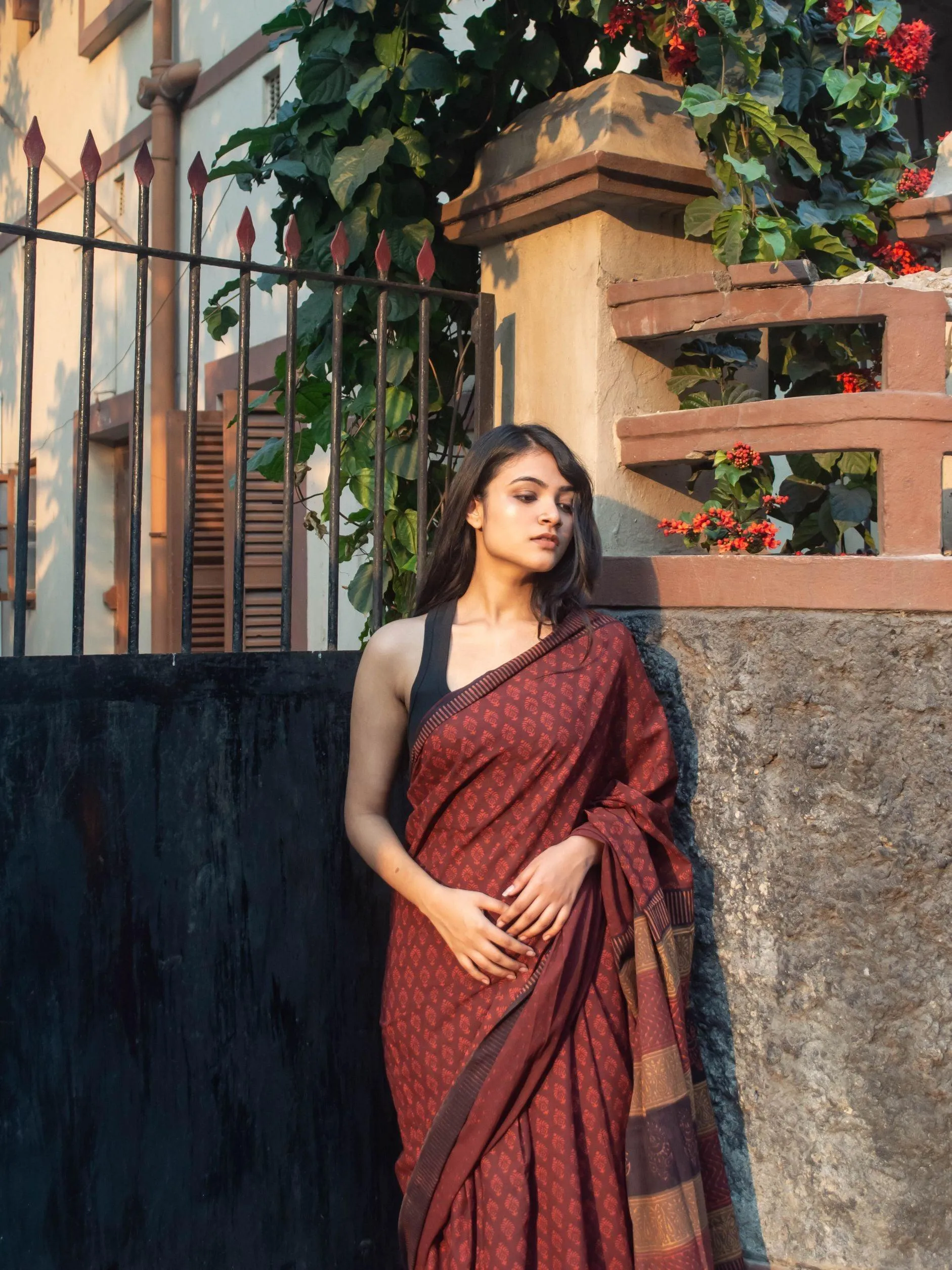 Roheda Gulab natural dyed handblock printed Bagru saree