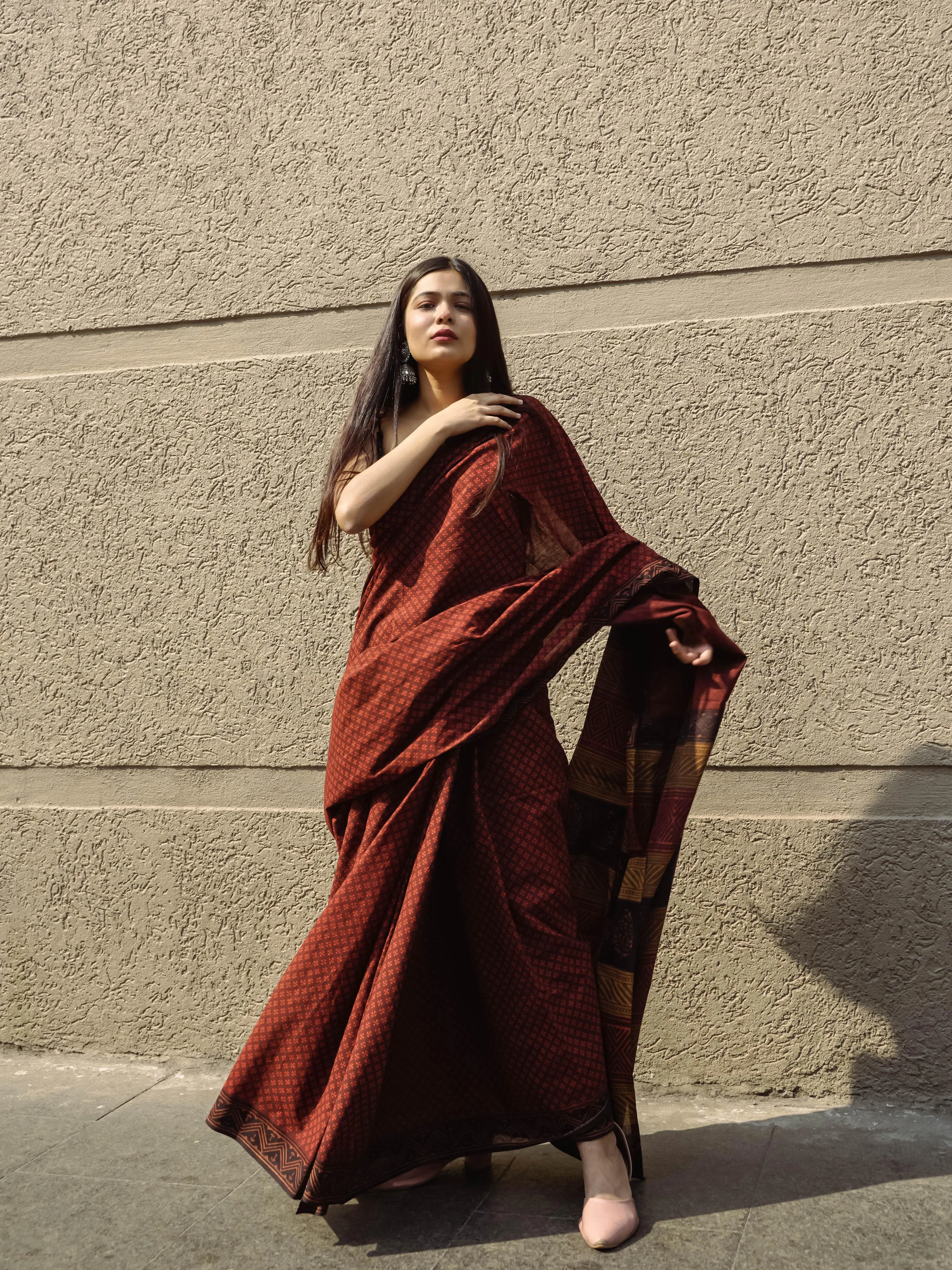 Roheda Makkhi buta natural dyed handblock printed Bagru saree