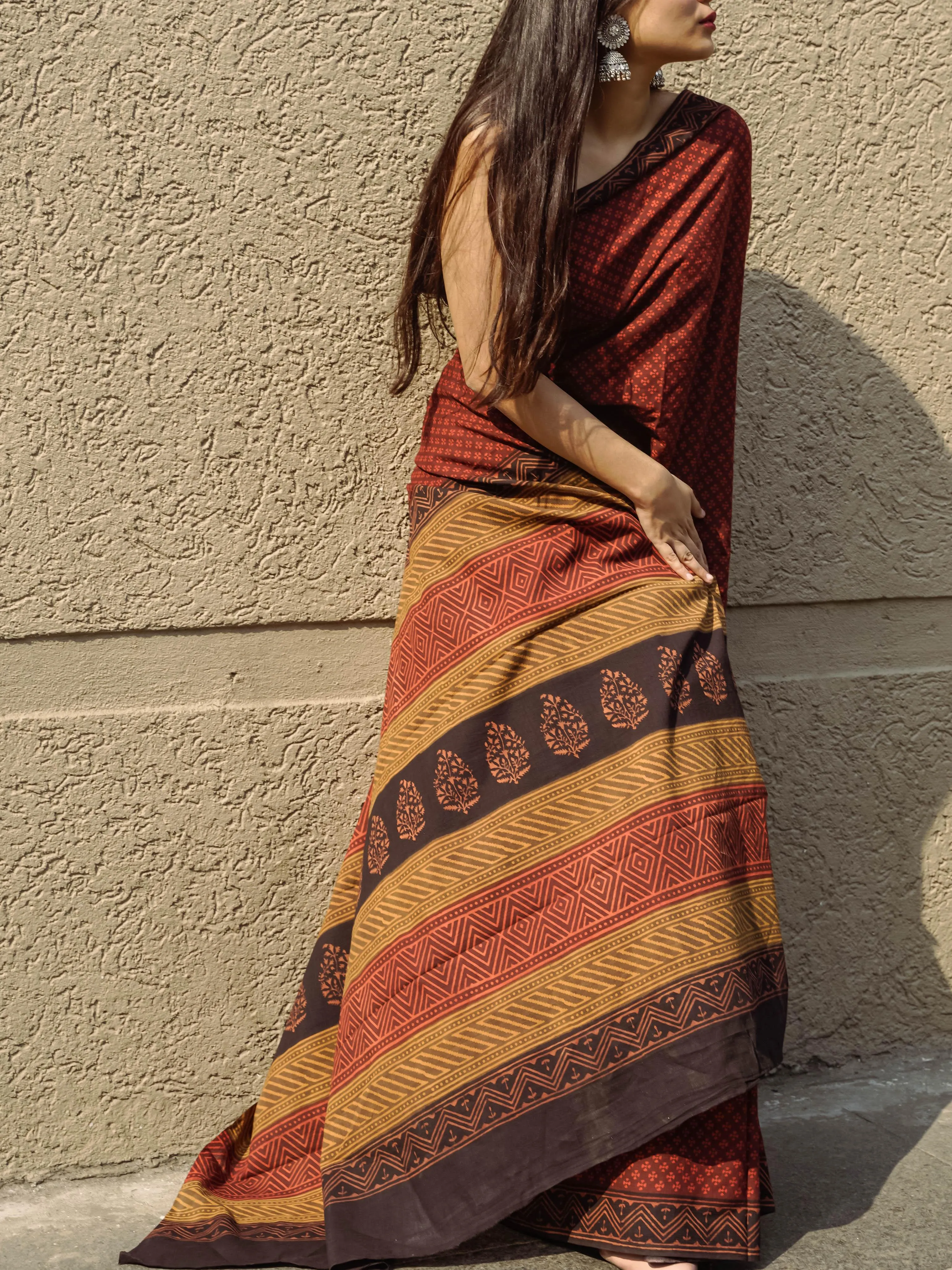 Roheda Makkhi buta natural dyed handblock printed Bagru saree