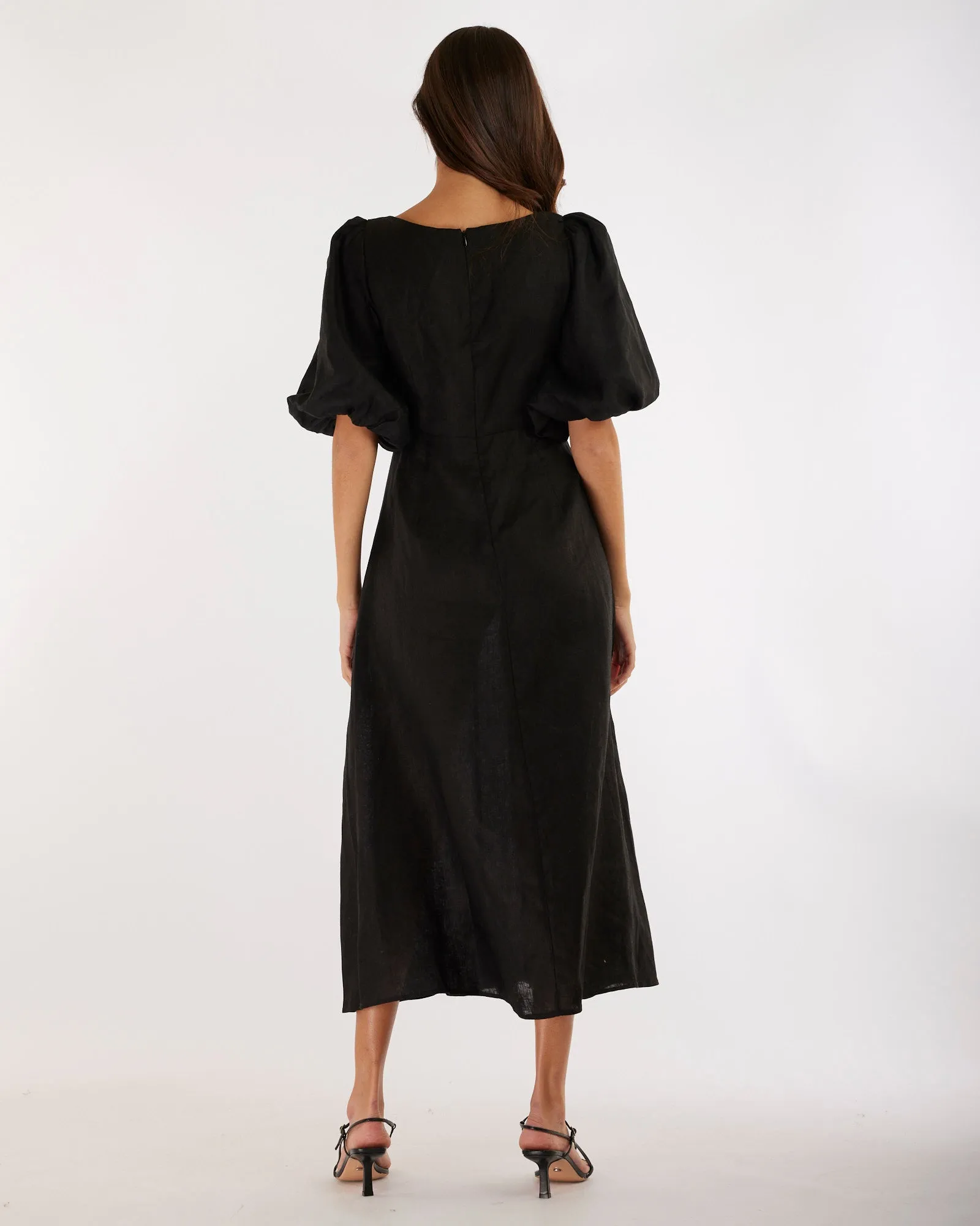 Romilly Linen Midi Dress - Black