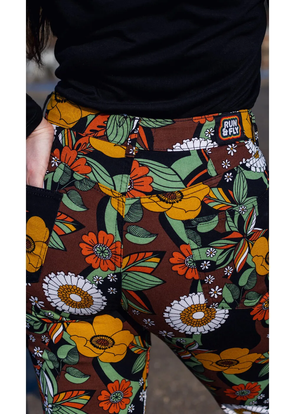 Run & Fly 70's Floral Flare Pants Brown