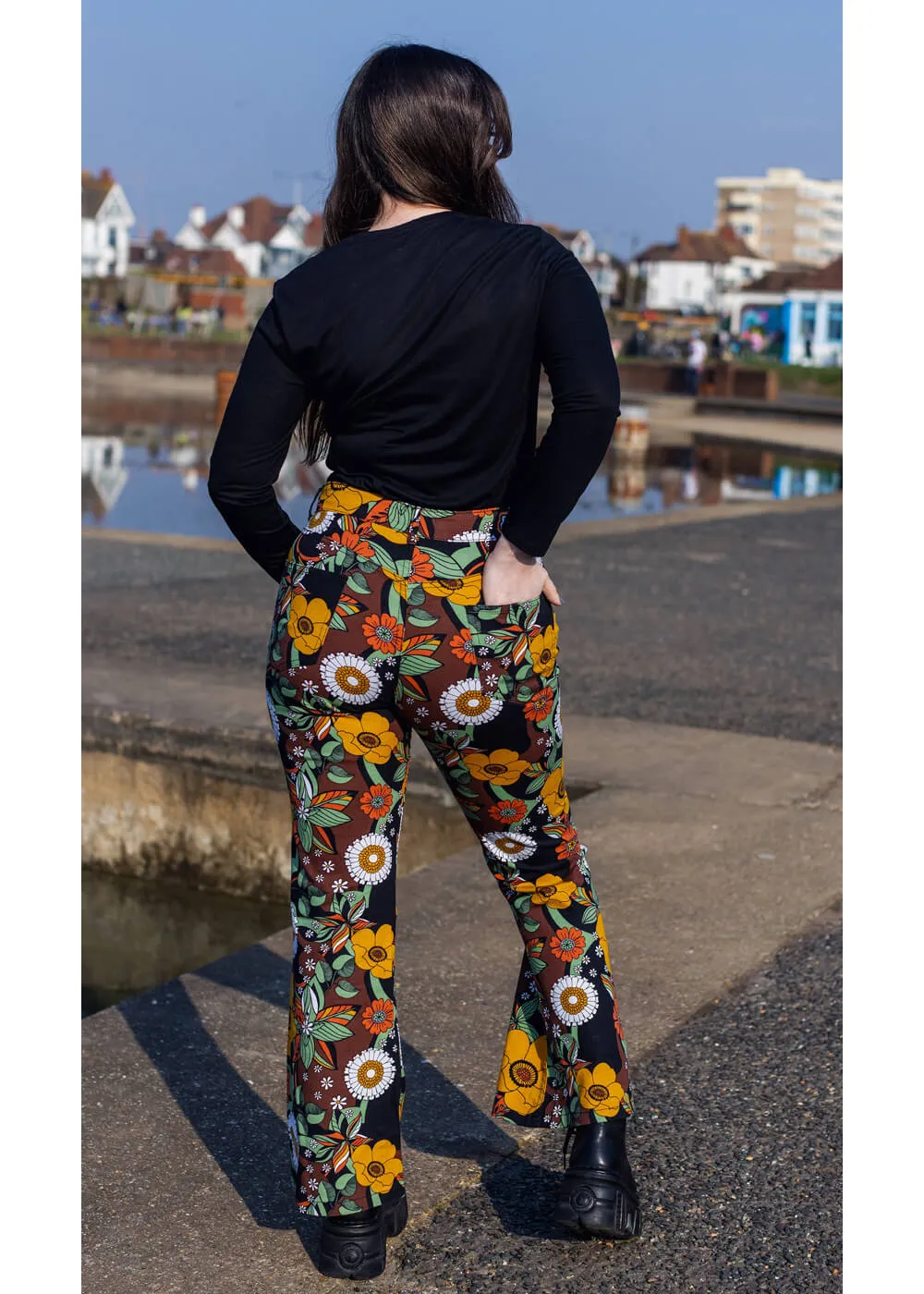 Run & Fly 70's Floral Flare Pants Brown