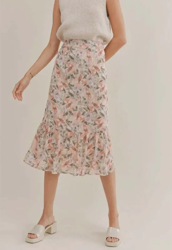 Sadie & Sage - Dune Flowers Midi Skirt Ivory Apricot