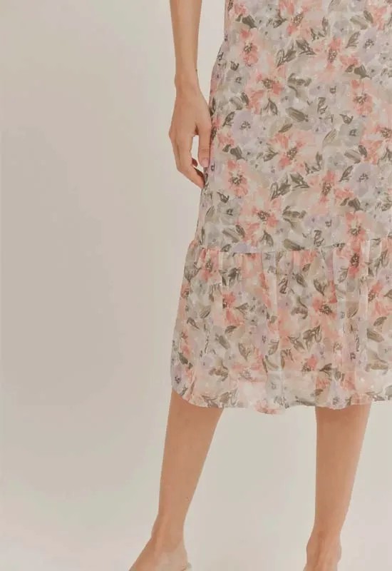 Sadie & Sage - Dune Flowers Midi Skirt Ivory Apricot