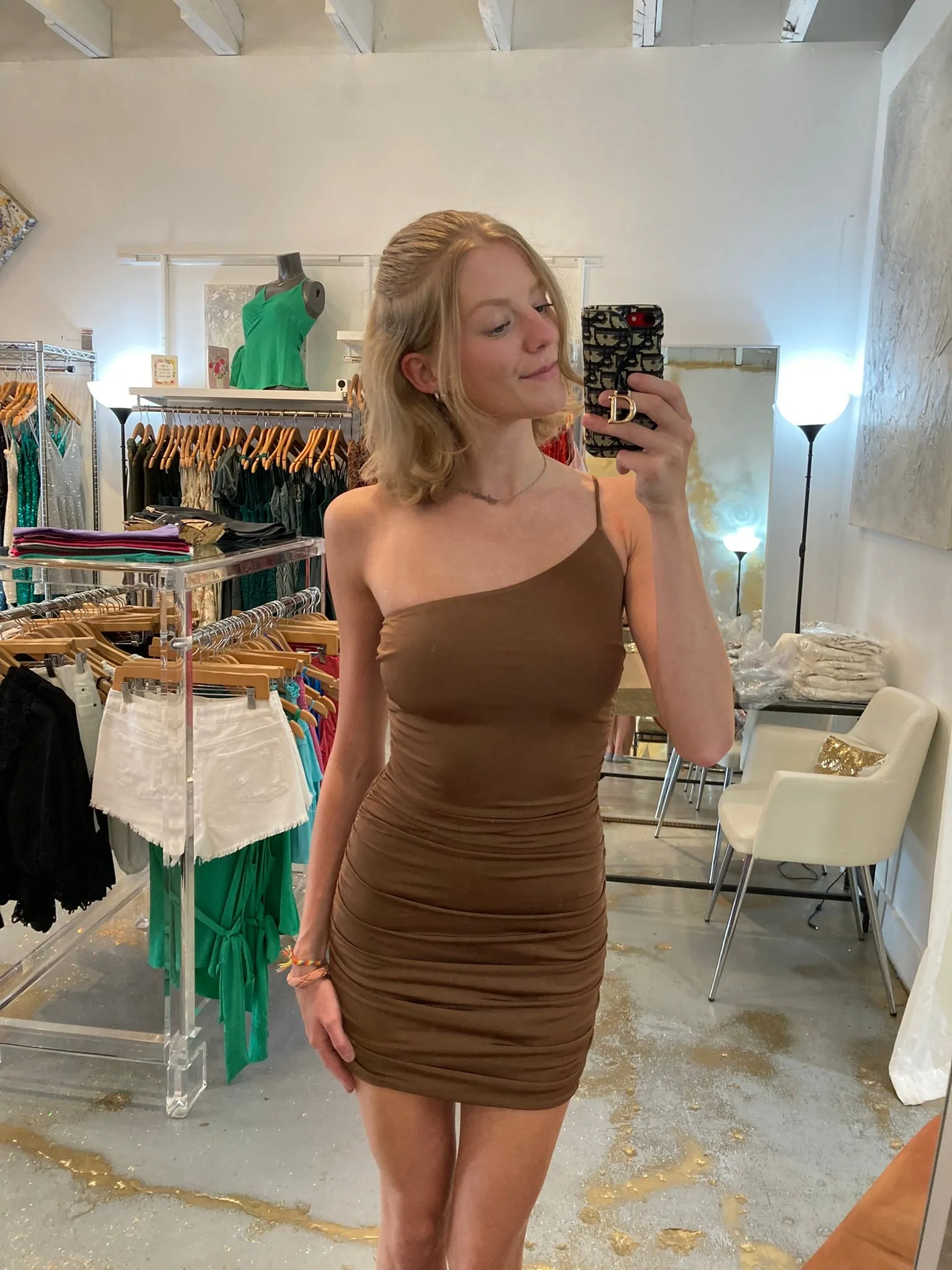 Santori mocha ruched dress