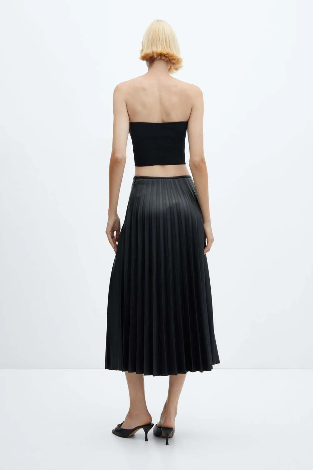 Satin-effect pleated midi-skirt