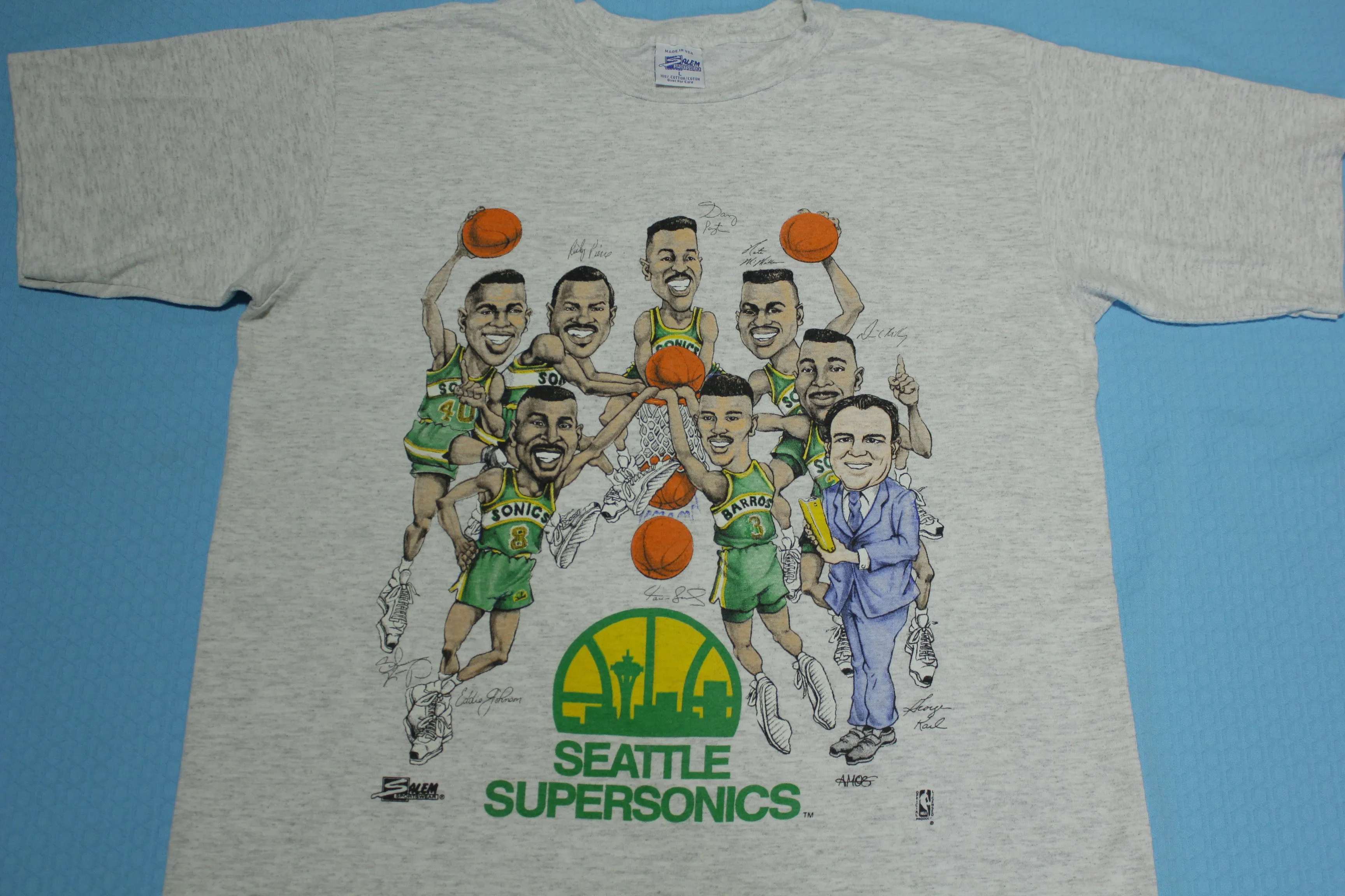 Seattle SuperSonics Caricature Vintage 90's Salem Sportswear Double Dribble T-Shirt