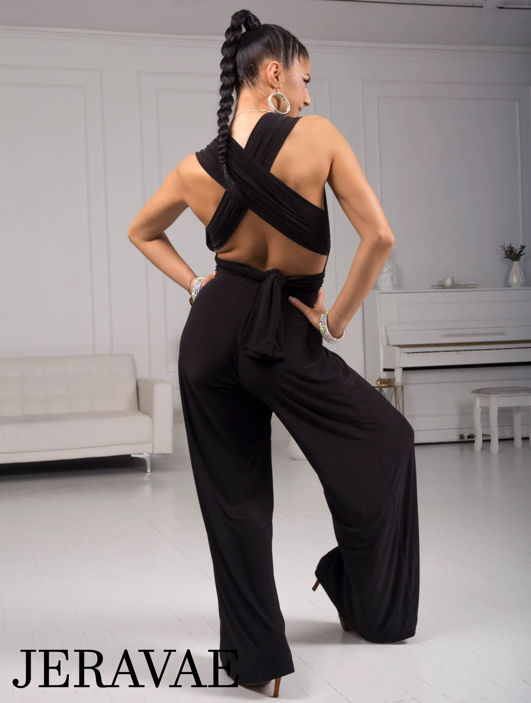 Senga Dancewear CALYPSO One Piece Jumpsuit with Strips of Material to Customize Your Look and Wide Leg Pants Available in Brown 