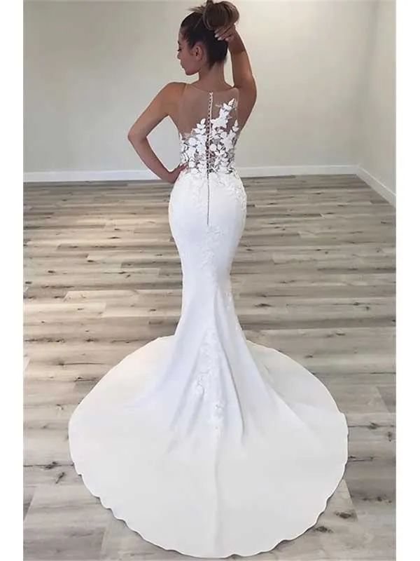 Sexy Sleeveless Mermaid Applique Wedding Dress, WD0509