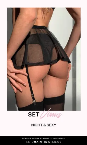 Sheer Mini Skirt - Thong with Garters